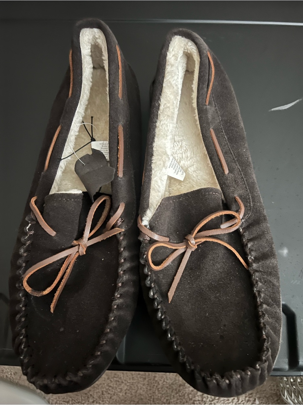 Men's Brown Suede Moccasin Slippers with Shearling Lining